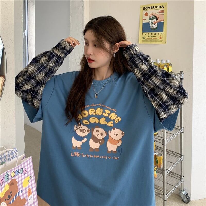 オシャレ度満点 ラウンドネック 個性的なデザイン カートゥーンプリント Tシャツ＜F-2257＞