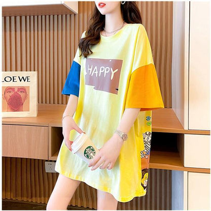 遊び心溢れるキュートなデザインのレディースゆったり半袖Tシャツ<F-2855>