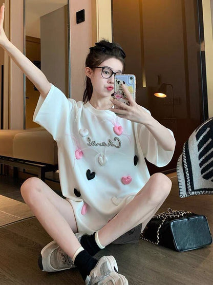 絶対欲しい ホットダイヤモンド キュート 三次元の愛 ゆったり 半袖Tシャツ＜F-8823＞
