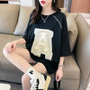 超人気商品 ロング アルファベット プリントTシャツ 三色 ゆったり半袖 ＜F-4019＞
