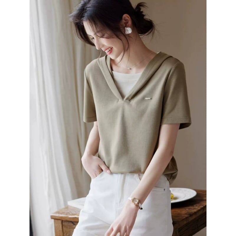 着回し力抜群 レイヤード風 ファッション Tシャツ<F-8345>