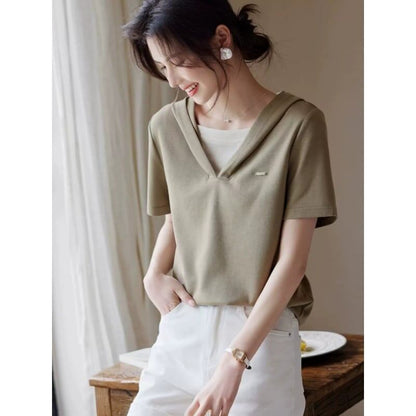 着回し力抜群 レイヤード風 ファッション Tシャツ<F-8345>