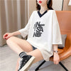 売れ筋 アルファベット Vネック フェイクレイヤード ゆったり 着?せ 半袖 Tシャツ ＜F-2005＞