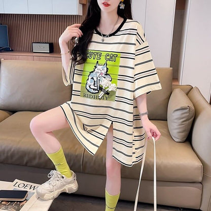 【半額！期間限定！！】大好評 シンプル ファッション 3色選択可 ストライプ柄 半袖Tシャツ カットソー＜F-8464＞