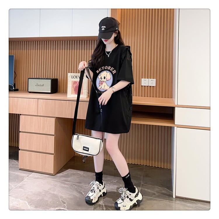 今季マストバイ レース 可 透かし彫り 切り替え 2色選択 Tシャツ カットソー＜F-8493＞