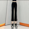 サイドストライプシャークパンツ   ストレートレッグスリット8分パンツ<F-5102>