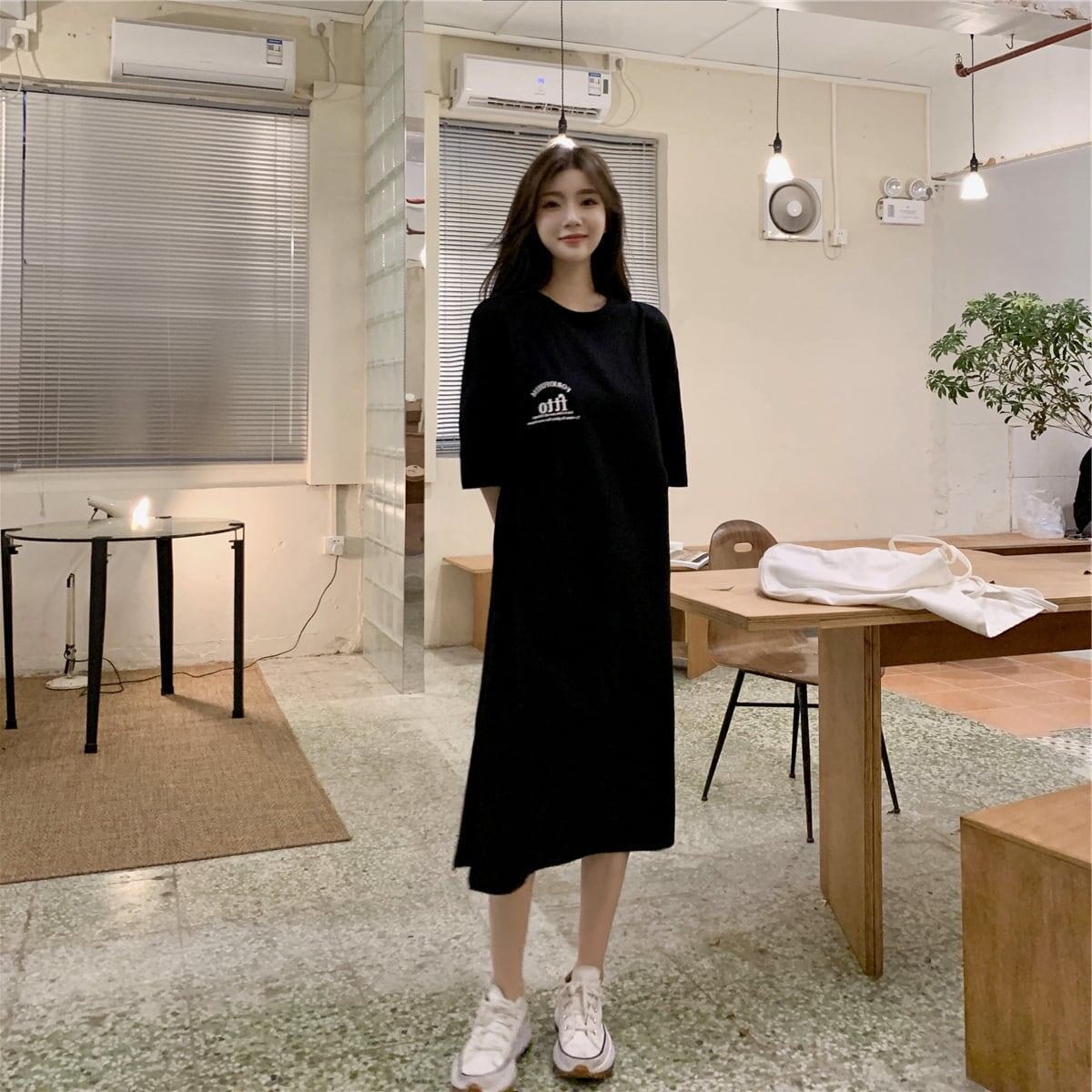美人度アップ プリント チャーミング Tシャツ カットソー ワンピース＜F-3602＞