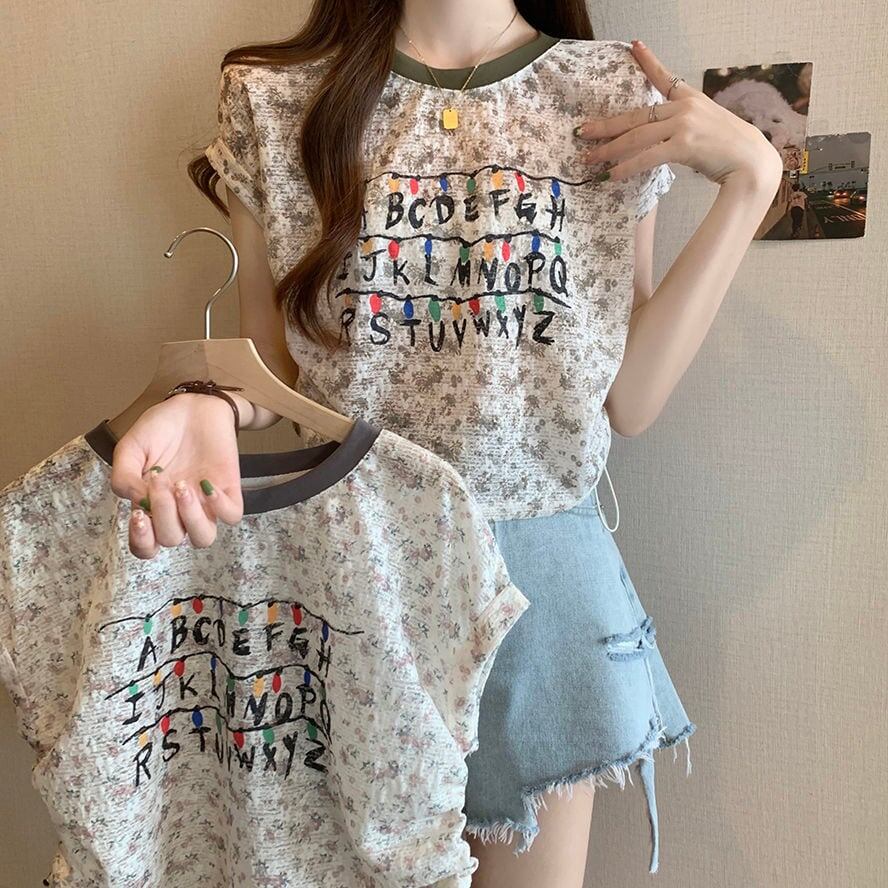 好感度UP カジュアル 大人可愛い プリント 全2色 半袖 Tシャツ＜F-8822＞