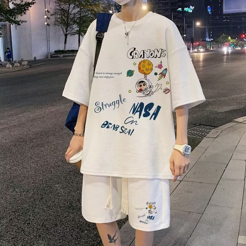 男女兼用 ファッション Tシャツ & ショーツ セットアップ F-13329