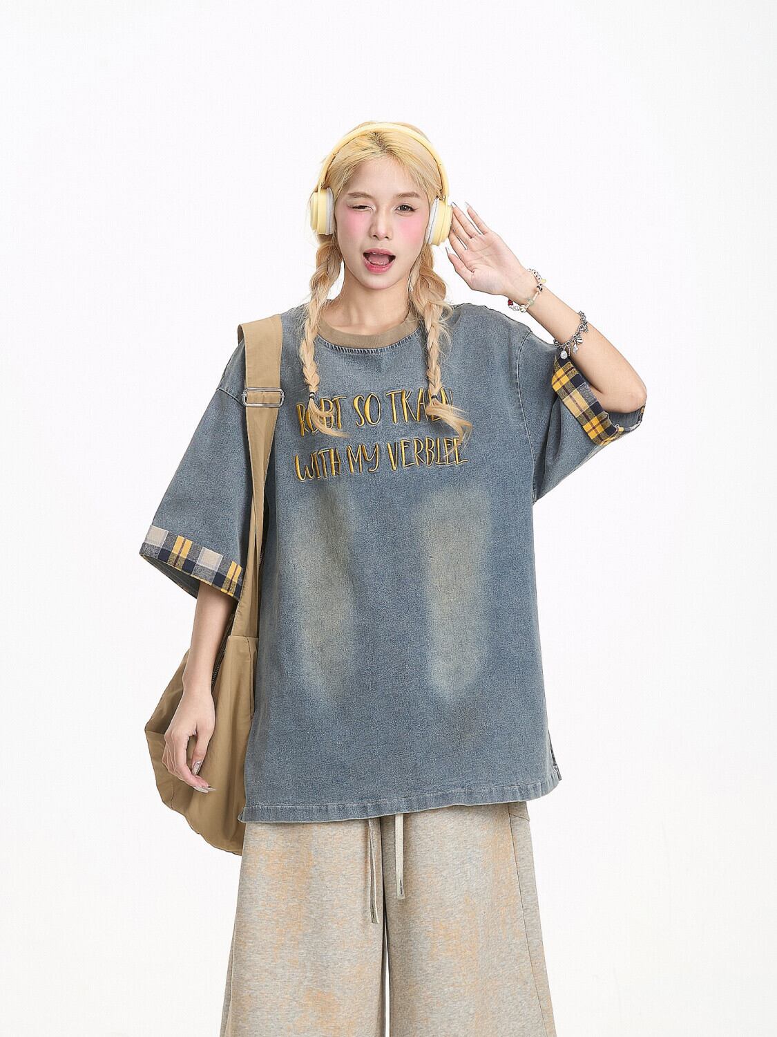 デニム 売れ筋 おすすめ 絶対流行 早い者勝ち カジュアル男女兼用 2色選択 Tシャツ<F-11340>