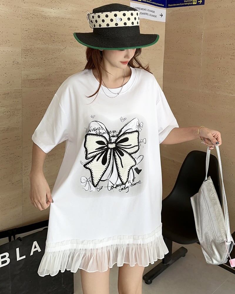 今季マストバイ プリントゆったり 切り替え 半袖Tシャツ 全4色＜F-8256＞