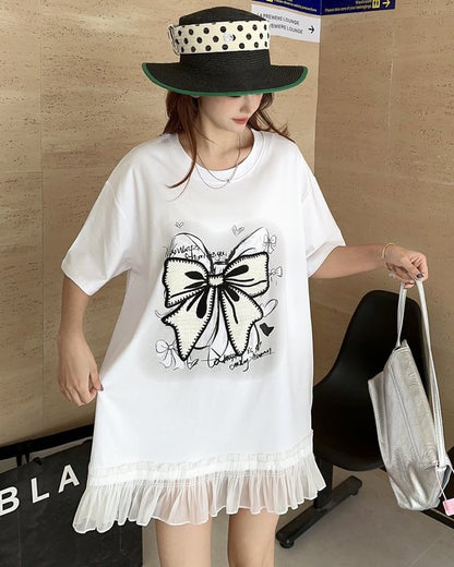 今季マストバイ プリントゆったり 切り替え 半袖Tシャツ 全4色＜F-8256＞