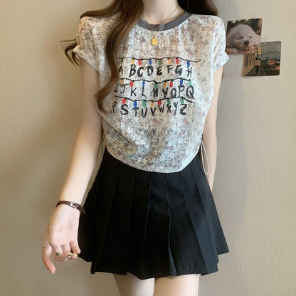好感度UP カジュアル 大人可愛い プリント 全2色 半袖 Tシャツ＜F-8822＞