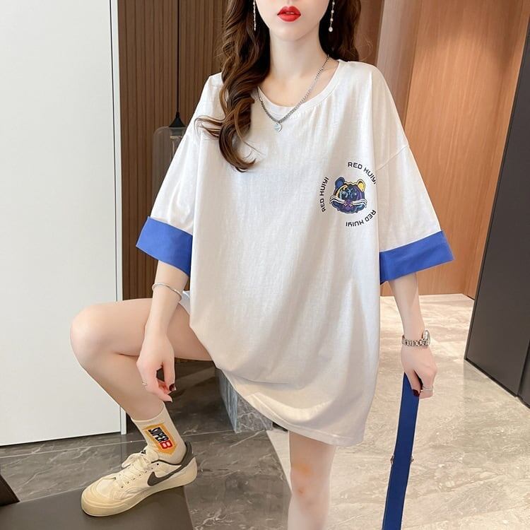 韓国系   ラウンドネック Tシャツ 三色 ゆったり半袖＜F-3011＞