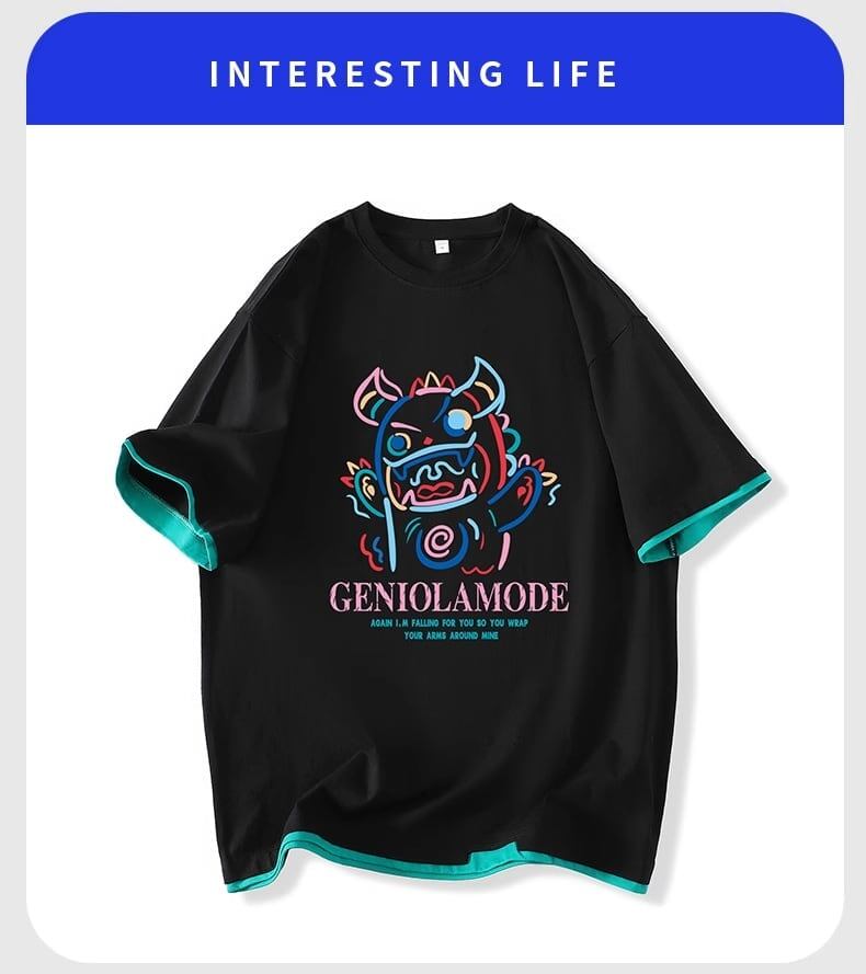 ユニセックスピュアコットン漫画プリント半袖Tシャツ<F-5115>