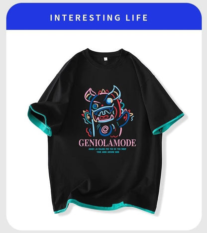 ユニセックスピュアコットン漫画プリント半袖Tシャツ<F-5115>