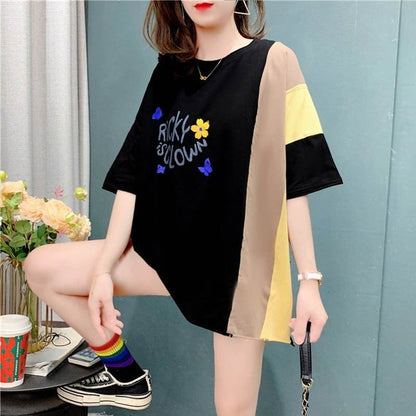 スタイリッシュ 切り替え 一目惚れ プリント Tシャツ カットソー＜F-3628＞