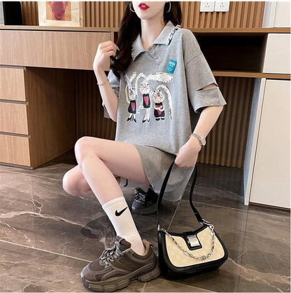 美人度アップ   可愛いウサギちゃん Tシャツ ゆったり半袖 ＜F-2956＞