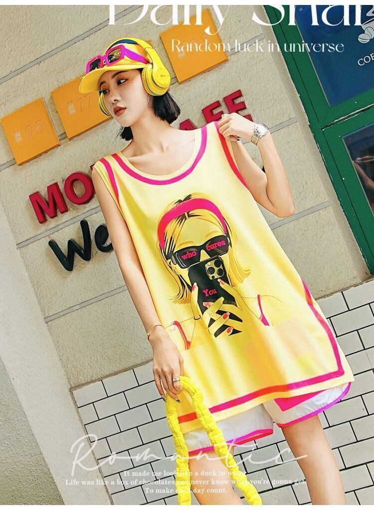 軽い生地が夏にぴったり！ ノースリーブ プリント全2色 Tシャツ カットソー＜F-11359＞