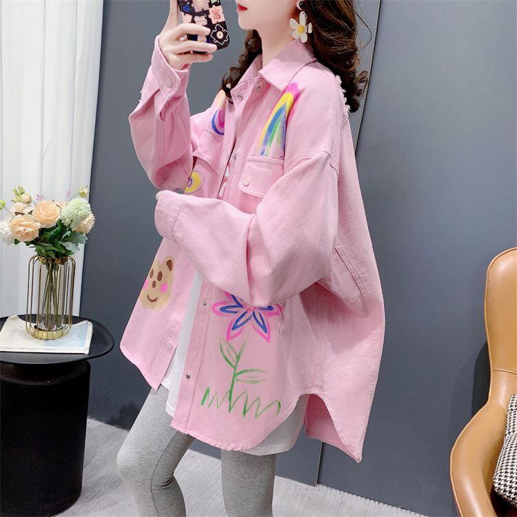 売り切れ必至 韓国風ファッション 上質 アバンギャルド プリント デニム Tシャツ ＜F-9479＞