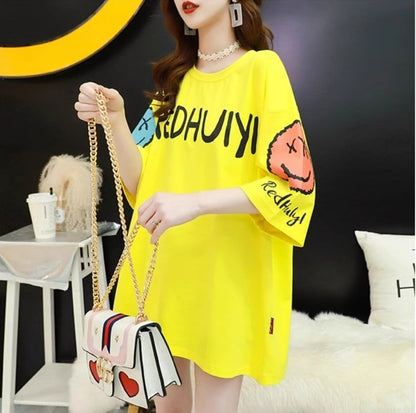 着回し力抜群   ゆったりロング丈切り替え三色半袖Tシャツ＜F-8121＞