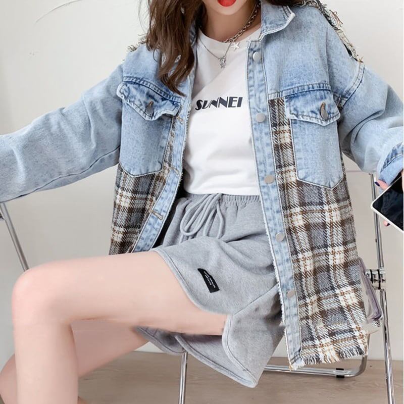 新作 オシャレ度満点 長袖 切り替え チェック柄 ジャケット アウター＜isf-2236＞