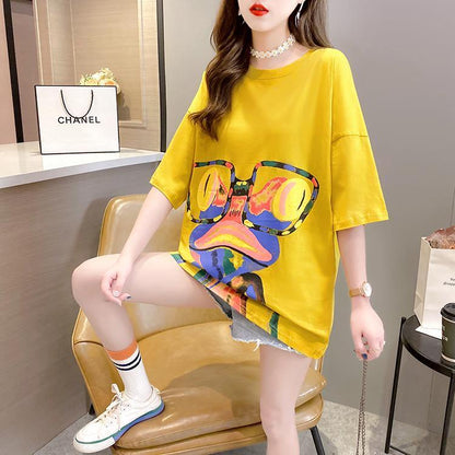絶対流行 プリント ファッション ゆったり 全4色 半袖 Tシャツ＜F-11523＞