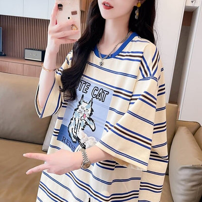 【半額！期間限定！！】大好評 シンプル ファッション 3色選択可 ストライプ柄 半袖Tシャツ カットソー＜F-8464＞