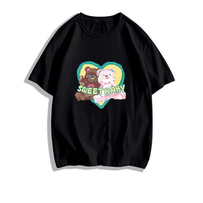 絶対欲しい大人可愛い カジュアル 高見えデザイン プリント全6色 半袖TシャツF-9328
