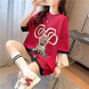 気質ルーズ漫画プリントミッドレングス半袖Tシャツ<F-3026>