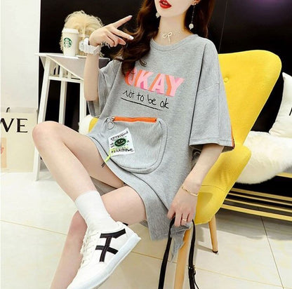 好感度UP ルーズ カジュアル プリント全3色 半袖Tシャツ カットソー ＜F-8607＞
