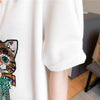 質感のいい   猫刺繍 Tシャツ ゆったり半袖 ＜F-2849＞