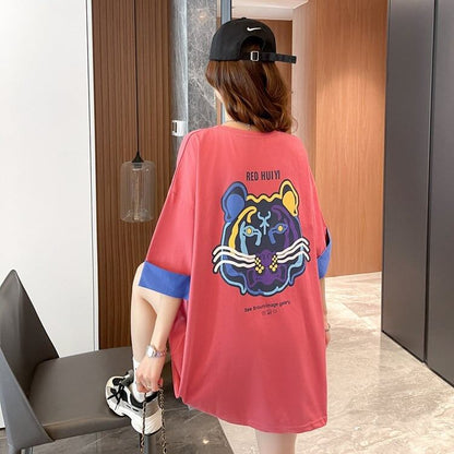 韓国系   ラウンドネック Tシャツ 三色 ゆったり半袖＜F-3011＞