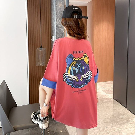 韓国系   ラウンドネック Tシャツ 三色 ゆったり半袖＜F-3011＞