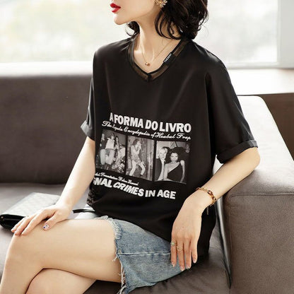 話題沸騰中 ファッション 着回し力抜群 プリント 2色選択 半袖Tシャツ＜F-8621＞