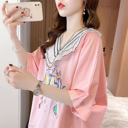 【半額！期間限定！！】オシャレ度満点 キュート 着心地抜群 プリント 全3色 Tシャツ カットソー＜F-8536＞