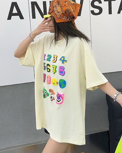 売り切れ必至 プリント三色 個性派 ゆったり 半袖Tシャツ ＜F-8462＞