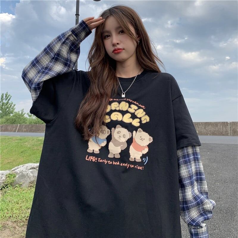 オシャレ度満点 ラウンドネック 個性的なデザイン カートゥーンプリント Tシャツ＜F-2257＞