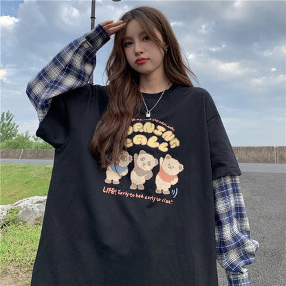 オシャレ度満点 ラウンドネック 個性的なデザイン カートゥーンプリント Tシャツ＜F-2257＞