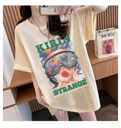 【半額！期間限定！！】話題沸騰中 カジュアル アバンギャルド プリント 3色選択 半袖Tシャツ＜F-8581＞