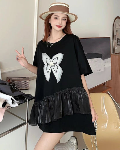 絶対欲しい 切り替え キュート プリントゆったり 半袖Tシャツ 全5色＜F-8271＞