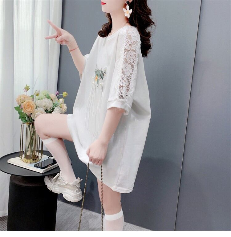 絶対欲しい レース スウィートプリント 切り替え 全2色 半袖Tシャツ ＜F-8656＞