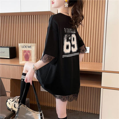 売り切れ必至 レース ファッション 切り替え ゆったり 半袖Tシャツ＜F-8480＞