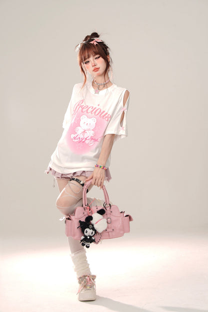 着回し力抜群 レース スウィートプリント 全2色 半袖Tシャツ ＜F-8711＞