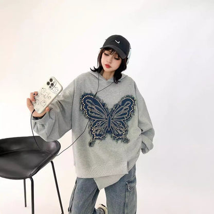 都市ファッショ デザイン オシャレ おしゃれ度高め 刺繍 ホットダイヤモンド カジュアル 3色選択 パーカーF-9290