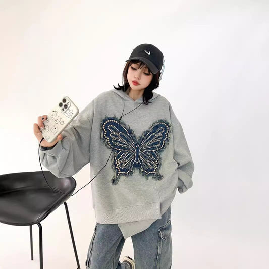 都市ファッショ デザイン オシャレ おしゃれ度高め 刺繍 ホットダイヤモンド カジュアル 3色選択 パーカーF-9290