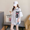 美人度アップ   ワッフル ロング Tシャツ ゆったり半袖 ＜F-2930＞