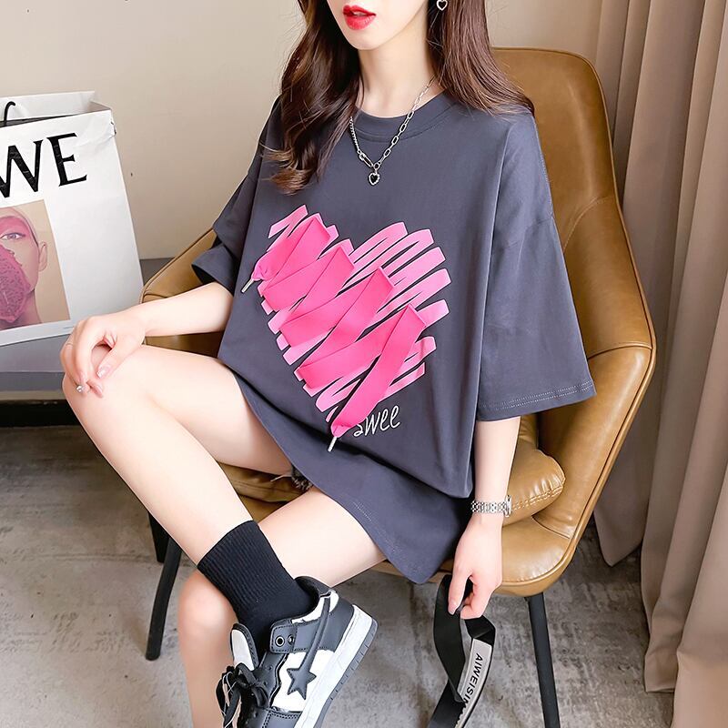柔らかくて優しい印象 ゆったり ファッション感満々 ロング丈 3色半袖Tシャツ＜F-9206＞