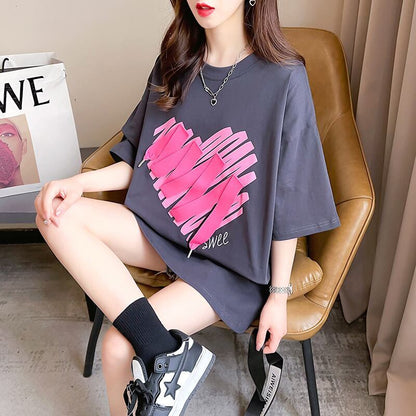 柔らかくて優しい印象 ゆったり ファッション感満々 ロング丈 3色半袖Tシャツ＜F-9206＞