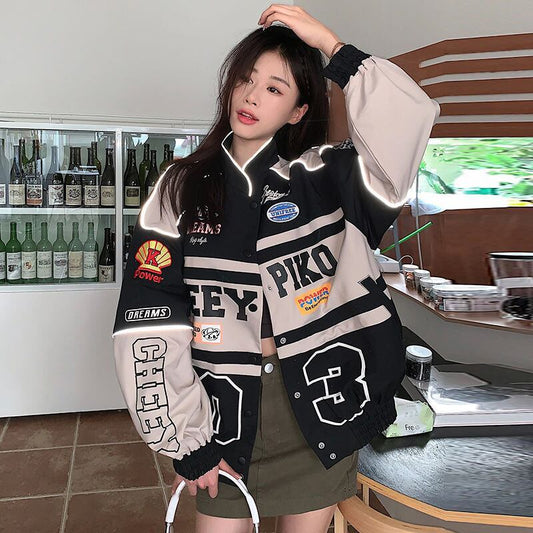 トレンドのロゴデザインをプリントした 切り替え 個性派 ジャケット ＜F-9745＞